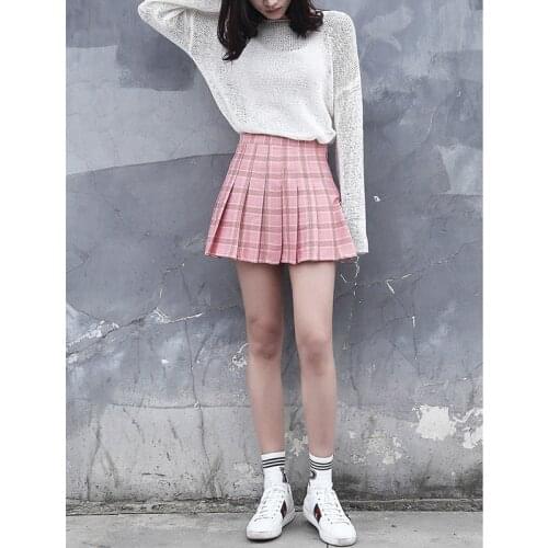 2021 Women Skirt Kawaii Female High Waist Pleated Mini School Outfits for Girls Plaid Ladies Fashion Clothing