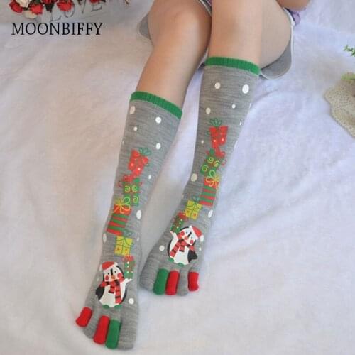 Women Funny Cartoon Printed Toe Socks Cotton Five Fingers Socks Casual Soft Socks Women Christmas Sock