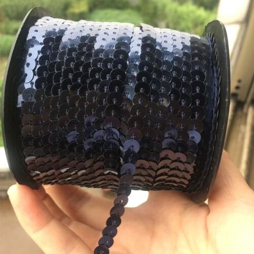 100Yards 6mm Round Sequins Trim, Sold per Packet of 1 Roll(100 Yards)-Navy Blue Black Sequin Roll Confetti Spangle