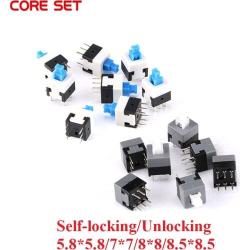 20PCS Self-locking / Unlocking Switch 5.8*5.8MM 7*7MM 8*8MM 8.5*8.5MM 6 Pin DPDT Mini Push Button Flat 7X7mm Micro Switch Kit