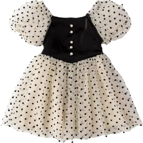 2021 Summer Dot Bubble Sleeve Princess Dress for Girls Evening Party Dress Tutu for Girls 2-9Y Fancy Girls Dress Kids Clothes