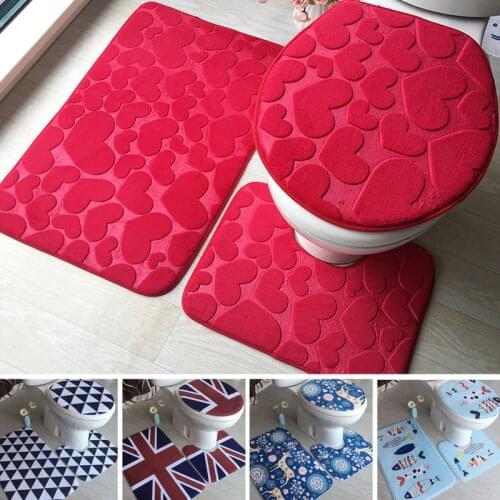 3Pcs/set Washable Tapete Bathroom Mat Set Flannel Anti-Slip Kitchen Bath Mat Carpet Bathroom Toilet Rug Banheiro Floor Mats