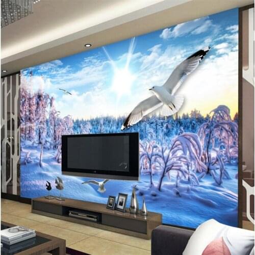 Beibehang Customize any size 3D wallpaper murals blue sky and white snow landscapes beautiful 3D stereo TV background wall