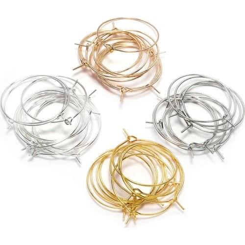 50pcs 20/25/30/35mm Copper Gold Rhodium Plated Big Circle Wire Hoops Earrings Loop For DIY Jewelry Findings Supplies Accessories
