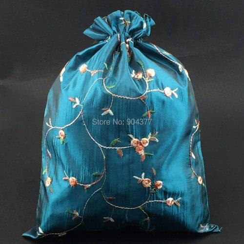 50pcs Embroidery Fruit Silk Fabric Drawstring Travel Bag for Shoes Bra Underwear Storage Reusable Gift Packaging Pouches