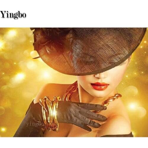 Diamond painting Sexy lips woman golden necklace full round drill Diamond Embroidery rhinestone Diamond mosaic puzle decoration