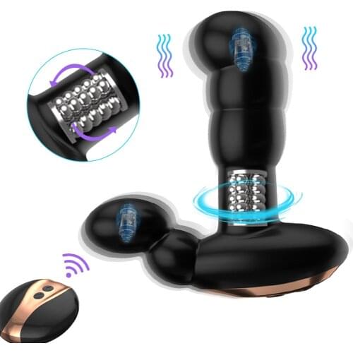 Double Vibration Butt Plugs Rotation Beads Vibrator Adult Sex Toys Wireless Remote Prostate Massager Strapon Dildo Anal Vibrator