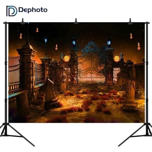 Dephoto Photographic Background Halloween Night European Door Stars Sky Pumpkin Lamp Professional Backdrop Photobooth Photocall