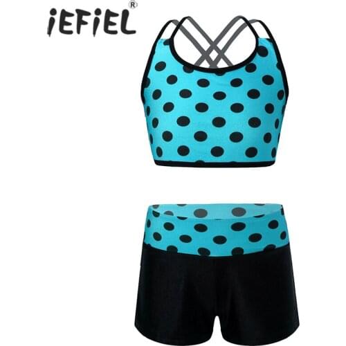 Kids Girl Clothes Tankini Set Summer Polka Dots Sleeveless Tanks Top Vest with Bottoms Shorts for Ballet Dance Gym Workout