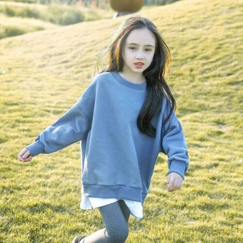 2021 Girls Sweatshirts Spring Autumn Teen Girl Tops Childrens Clothing Kids Loose Long Sleeve Sweatshirt 6 8 10 12 14 16 Yrs