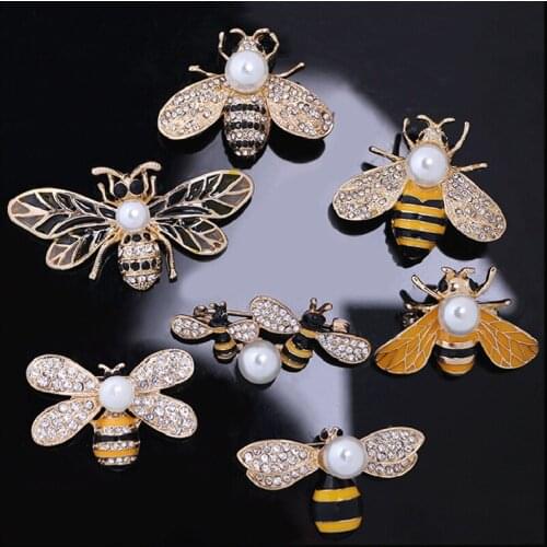 DY 12 packed wholesale Enamel bee Brooch fashion lady pearl bee pin funny insect dress jewelry accessories birthday party gift