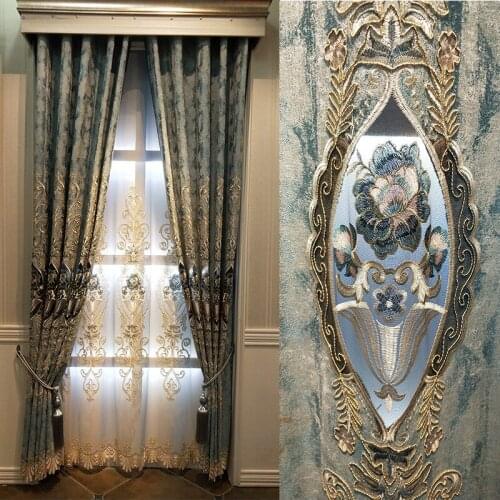 European and American luxury White and cream color villa embroidered curtains for living room windows curtain bedroom/kitchen
