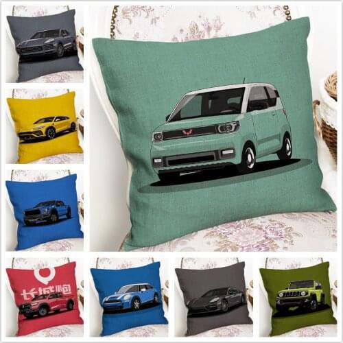 Daily Family Car Cartoon Pattern Linen Cushion Cover Pillowcase Home Sofa Car Decoration Pillowcase45X45 Cm