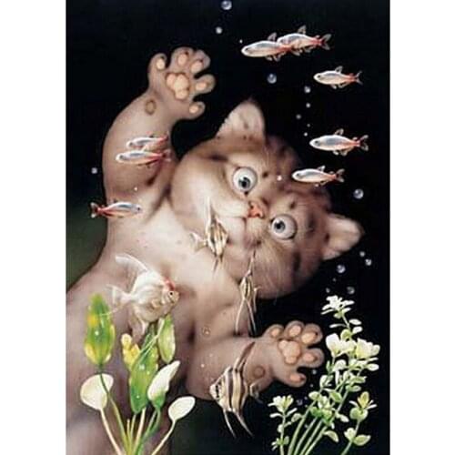 Art Square&Round Creative Diamond Embroidery Funny Cat Fish 5D Diy Diamond Painting Cross Stitch Decor Diamond Mosaic Home Gift