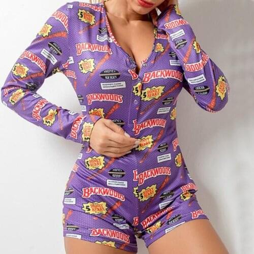 Kigurumi Single Breasted Backwoods Print Lingerie Onesies For Adults Christmas Sexy Sleepwear Short Romper Pajama Homewear