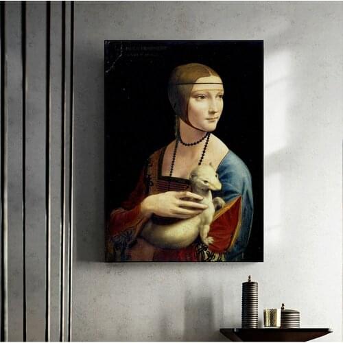 The Lady with an Ermine by Leonardo da Vinci Canvas Paintings On the Wall Art Posters And Prints Classical Lady Art Pictures