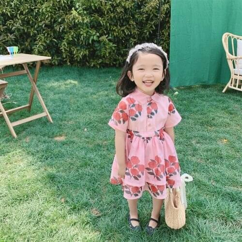 Summer Toddler Kids Dress Fashion Flower Lapel Short Sleeve Princess Dress Girls Dresses For Party And Wedding Party Clothing