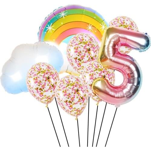 Cute cartoon rainbow cloud foil balloon 32 inch number ball summer party birthday party decorations kids baby shower toy balloon