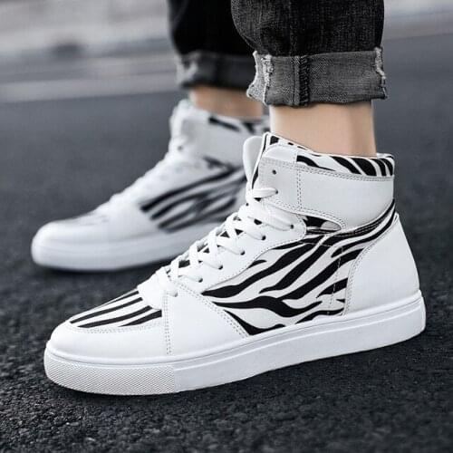 New mens shoes leopard print canvas shoes zebra print high-top shoes trade cross-border large size mens sneakers H458