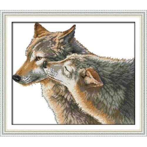 The kiss of wolf cross stitch kit 14ct 11ct pre stamped canvas cross stitching animal lover embroidery DIY handmade needlework