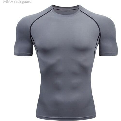 New Running T shirt Men Summer Fitness Clothing Top Sports Gym Compression shirt MMA Short sleeve Grey T-shirt Tracksuit Mens
