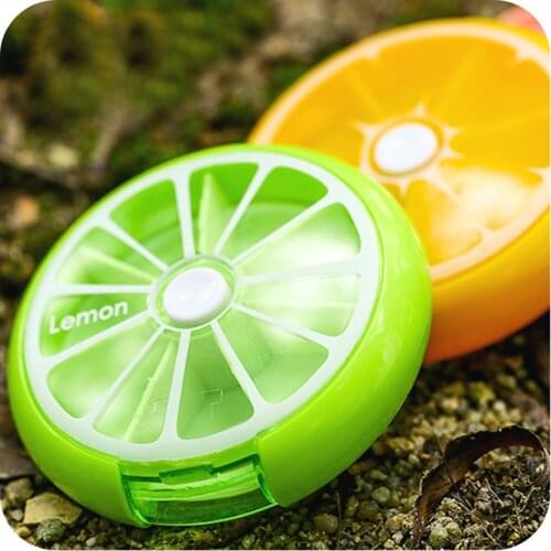2019 New Weekly Rotating Pillbox Travel Pill Case Pill Organizer portable Medicine Box Drugs Pill Container Fruit color