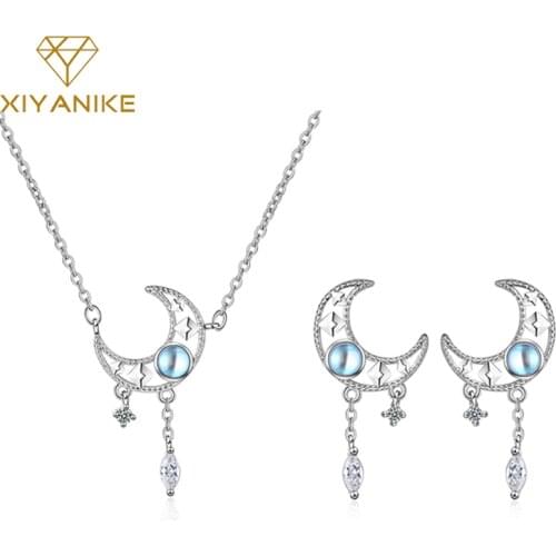 XIYANIKE 925 Sterling Silver New Arrival Blue Zircon Moon Tassel Jewelry Sets For Women Sweet Romantic Accessories Gift Handmade