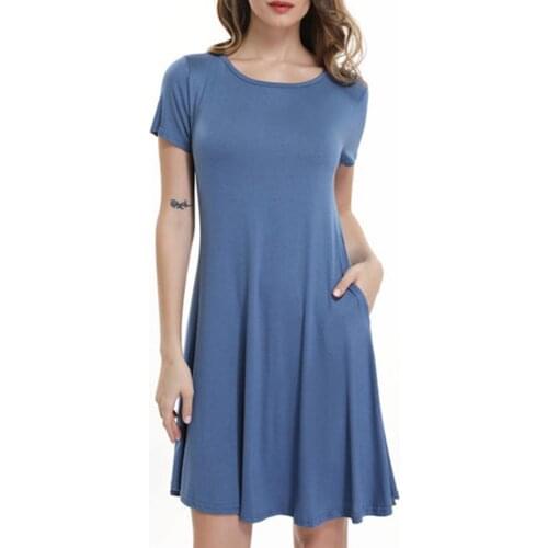 New Stylish Dress Round Neck Soft Solid Color Women Loose Casual Short Sleeves Dress for Dating