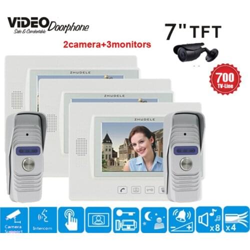 ZHUDELE 7'' TFT LCD Wired Video Door Phone Visual Video Intercom Speakerphone Intercom System With Waterproof Outdoor IR Camera