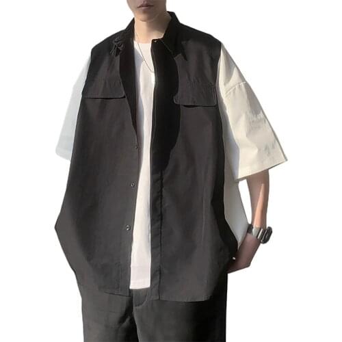 Fashion Men Shirts Casual Fashionable Fake Two Pieces Turn Down Collar Half Sleeves Shirt Top Mens Clothing 2021 Summer