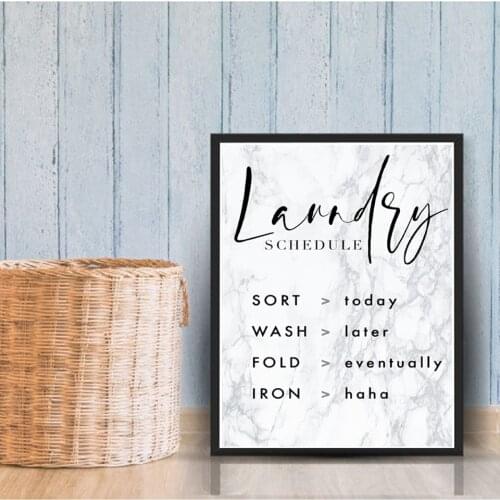 Grey Marble Laundry Guide Schedule Modern Wall Art Canvas Prints and Posters Wall Picture for Laundry Room Minimalist Home Decor