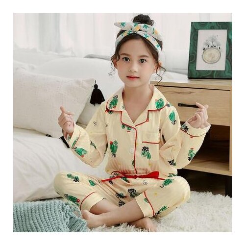 Full-sleeved pajamas home set childrens pajamas set baby girls clothes pajamas children simple cartoon pajamas 2-13Y