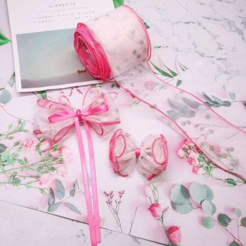 10yards 80mm Mesh Ribbon With Silver Circle Purple Star Wired Ribbon Pink Color For Hairbow Diy Crafts