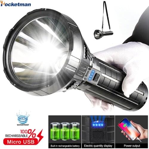 100W P70 LED Flashlight USB Rechargeable 5 Modes Torch Lantern Outdoor Waterproof Camping Light with built in Battery with Strap