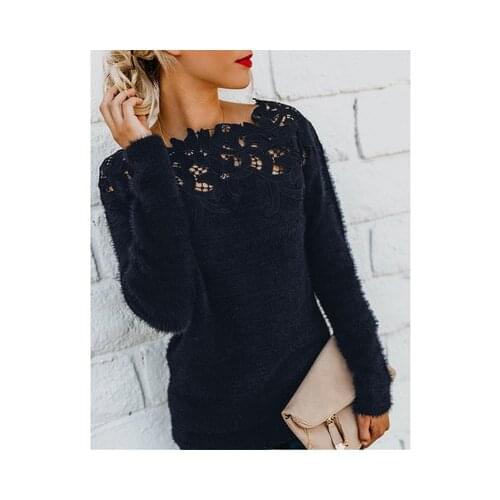 Womens Clothing In Autumn And Winter Casual Womens New Solid Color Splicing Lace Long Sleeve Sweater Is Comfortable