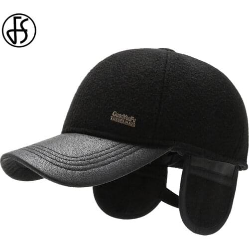 FS High Quality Wool Winter Baseball Caps For Men Women Thick Warm Windproof Earmuffs Cap Middle-aged Dad Hats With Earflap