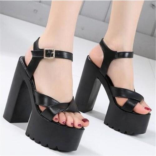 14CM Thick High Heels Women Sandals Waterproof Female Platform Summer PU Buckle Strap Open Toed Party Wedding shoes woman 2020