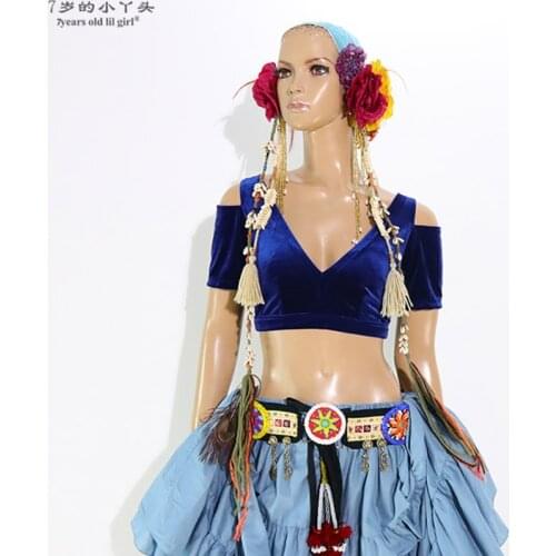 Belly Dance velvet Top Fat Chance Tribal Choli Costume Short Drop Sleeve CJJ37