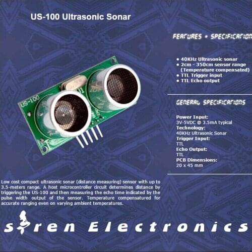 1 pcs x US - 100 ultrasonic range module US 100 distance measuring Temperature compensatured robot electronics US-100 NEW