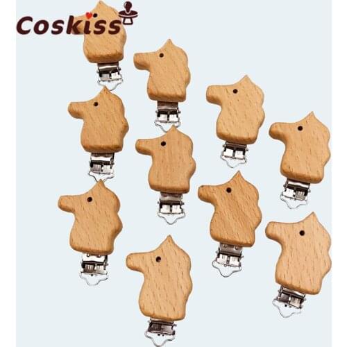 10pcs 2018 New Style Beech Wooden Pacifier Clips animal Shape Pacifier Holder Dummy Nipple Clip Baby fashion Wood Teether