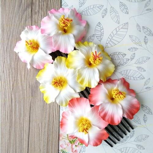 10 pcs Hula Girls wedding bride Foam Hawaiian bridal hair clip 9cm you pick flower jewelry hair combe black Frangipani flower