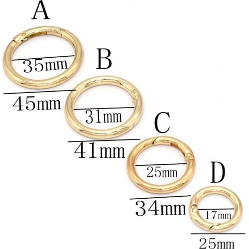 17-35mm Round O Ring Gate Gold Spring Snap Hook Gate O Ring Metal Snap Clasp Webbing Hook Bag Clasp Spring Buckle 6pcs