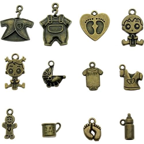 20pcs Charms Baby Antique Bronze Color Baby Feet Charms Pendant Jewelry Cute Baby Carriage Charms For Jewelry Making