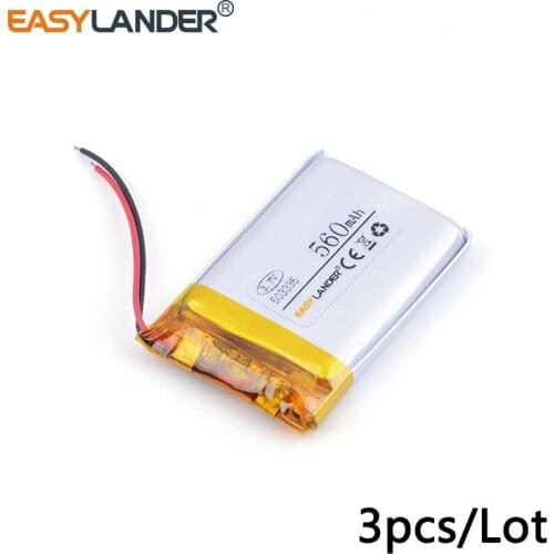 3pcs /Lot 503335 560mah 3.7v lithium Li ion polymer rechargeable battery 053335 MP3 MP4 MP5 GPS Bluetooth Headset toys