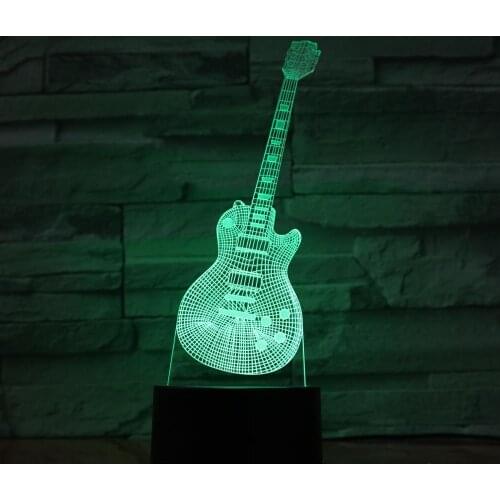 2019 Guitar Shape 3D Night Light Music Instruments Lamp 7 Colors LED Bedside Lamp Home Decor For Kids Christmas Gift 952