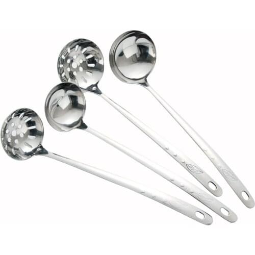 4pcs 6/7cm Stainless steel Spoon + Colander Hot Pot Long Handle Spoons Flatware Soup Drinking Tools Kitchen Gadget Drop Shipping