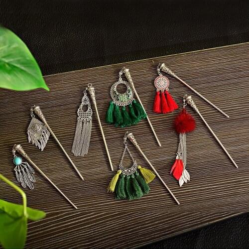 6pcs Random Mix Sticks Hair Accessories For Women Jewelry Gift Chinese Hairpin Pendant Boho Accessory Silver Color Multistyle