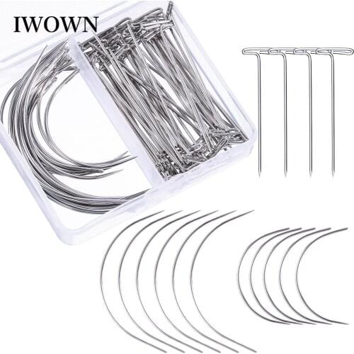 70pcs Wig Making Pins Needles Set Wig T Pins C Curved Needles Hair Weave Needles for Wig Making Blocking Modelling and Crafts