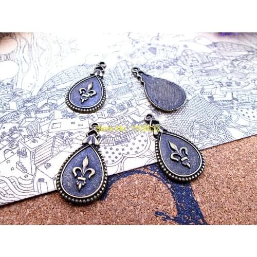 75pcs--30*22mm Antique bronze water drop fleur de lis flower Charms pendants