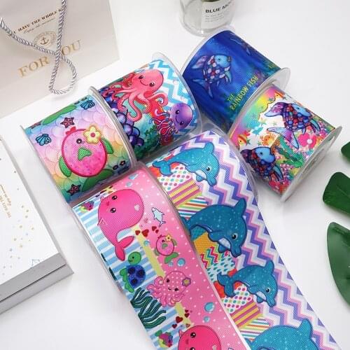 DIY Cartoon Marine Life Printed Grosgrain Ribbon For Craft Supplies Sewing Accessories 5 Yards. 36786